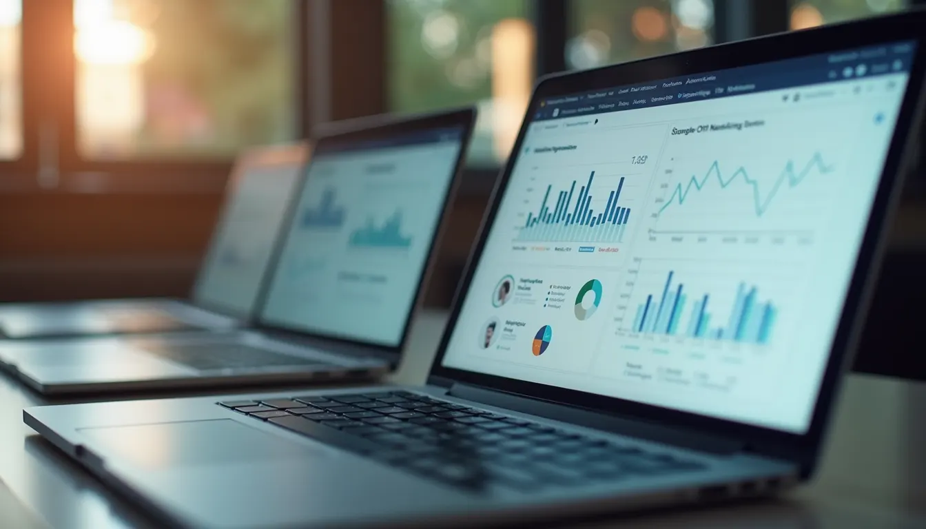 Close-up view of a laptop screen showing digital marketing analytics dashboard